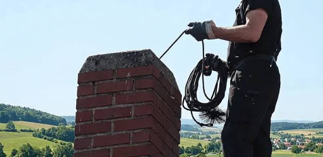 Residential chimney maintenance performed with flexible sweeping rods